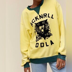 Daydreamer Rock N Roll Yellow Green Tiger Graphic Crewneck Sporty Sweatshirt S